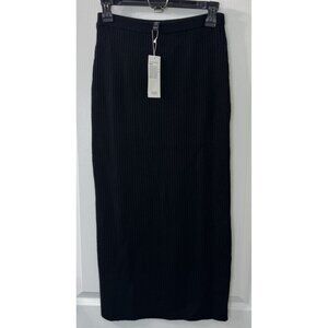 Eileen Fisher XXS Black Ribbed Sweater Knit 100% Merino Wool Pencil Skirt $248